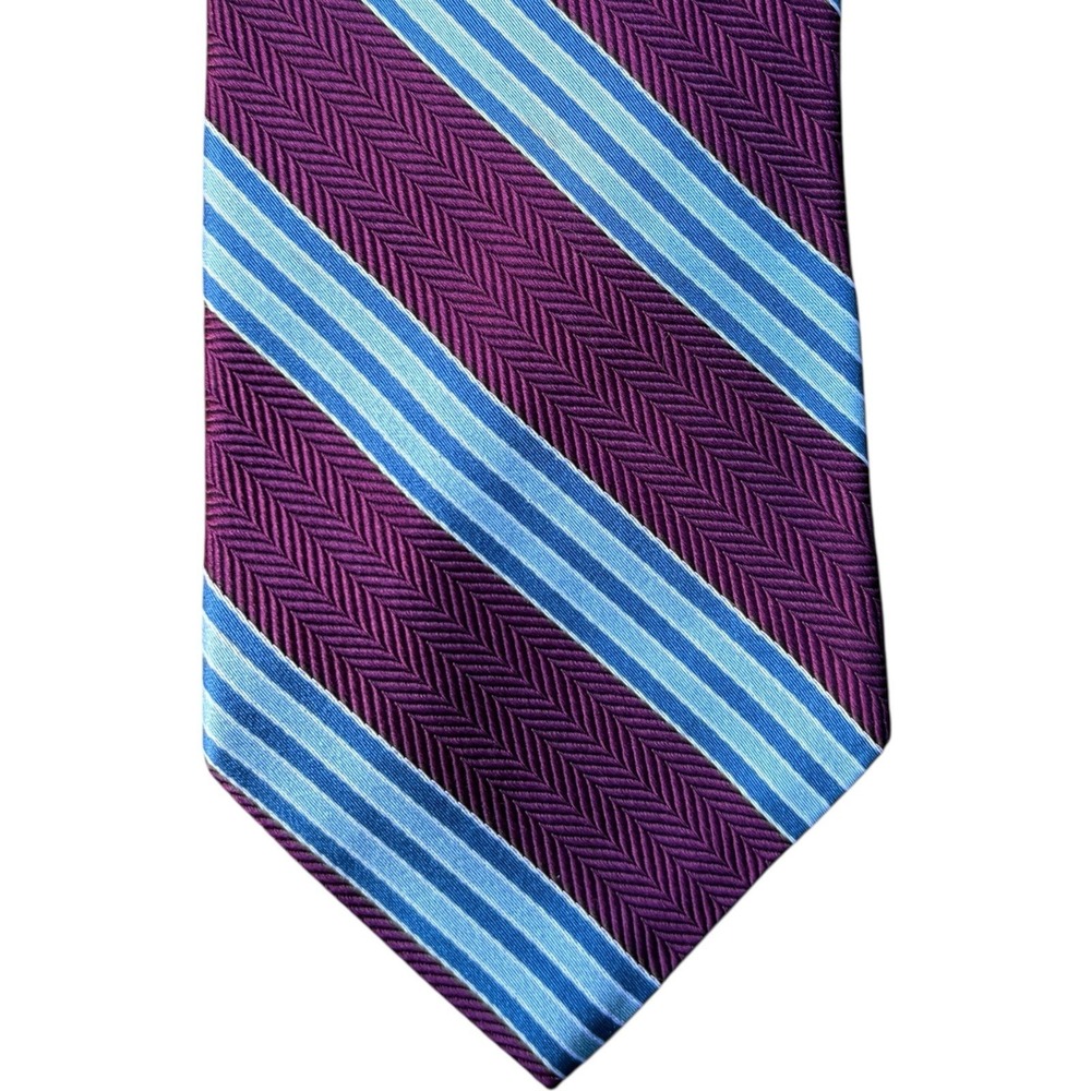 Brooks Brothers Mens 3.75" Necktie Purple Blue Striped Herringbone Silk Tie